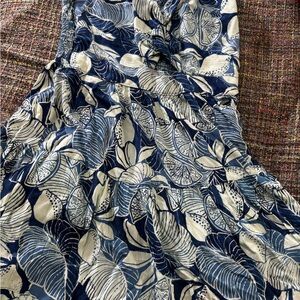 Angie Navy and Light Blue Botanical Tie-Front Dress